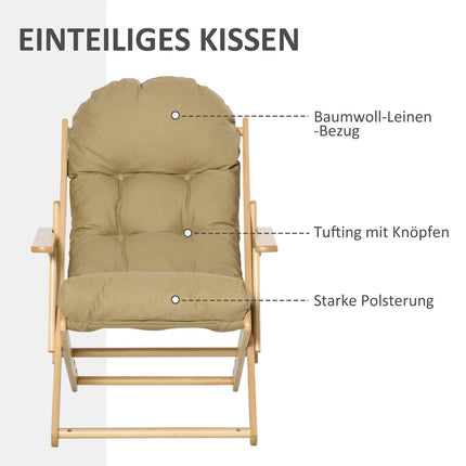 Skládací relaxační křeslo, lněný potah, bukové dřevo, hnědá