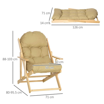 Skládací relaxační křeslo, lněný potah, bukové dřevo, hnědá