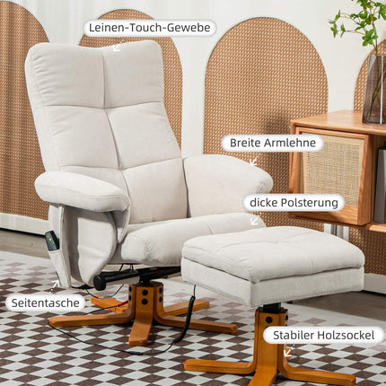 Cream white recliner with ottoman, swivel and storage