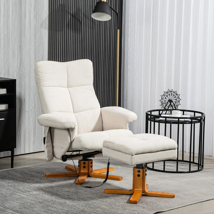 Cream white recliner with ottoman, swivel and storage