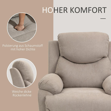 Béžové relaxační křeslo s polohováním 150°, lněný vzhled