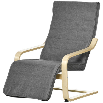 Polohovatelné relaxační křeslo, březové dřevo, šedý vzhled lnu