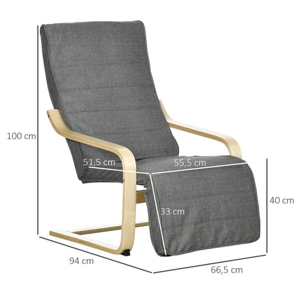 Polohovatelné relaxační křeslo, březové dřevo, šedý vzhled lnu