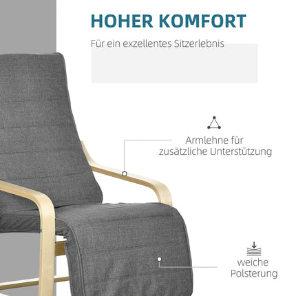 Polohovatelné relaxační křeslo, březové dřevo, šedý vzhled lnu