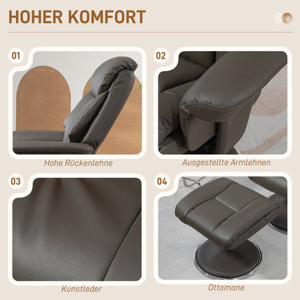 Polohovací TV křeslo z umělé kůže s houpáním a taburetem