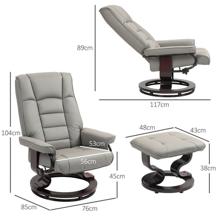 Polohovací relaxační křeslo s taburetem, umělá kůže, šedá