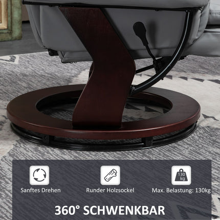 Šedé polohovací křeslo s podnožkou, otočné o 360°, umělá kůže