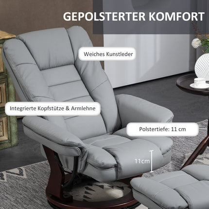 Šedé polohovací křeslo s podnožkou, otočné o 360°, umělá kůže