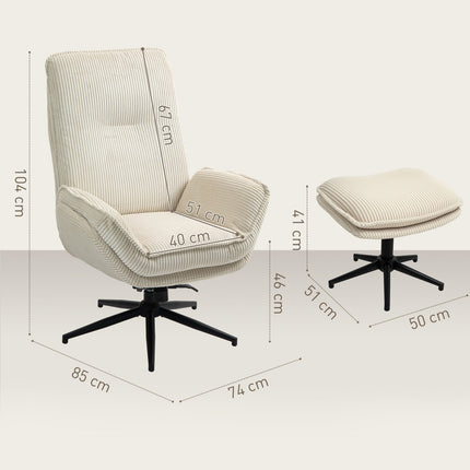 Lounger Beige with 360° rotatable and stool