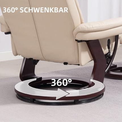 Krémové relaxační křeslo z umělé kůže s podnožkou, otočné o 360°