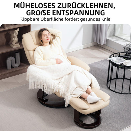 Krémové relaxační křeslo z umělé kůže s podnožkou, otočné o 360°