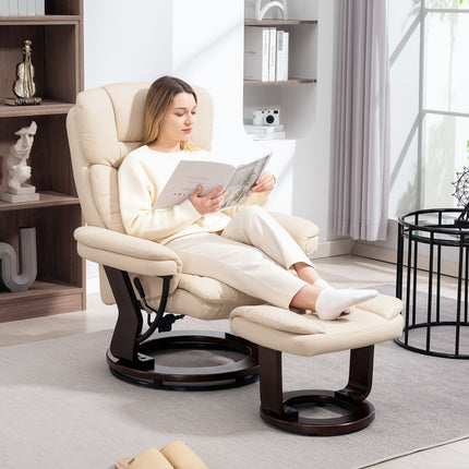 Krémové relaxační křeslo z umělé kůže s podnožkou, otočné o 360°
