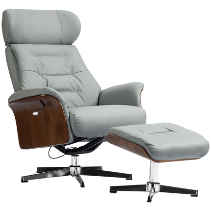 Lounger with ottoman, adjustable headrest, light gray artificial leather