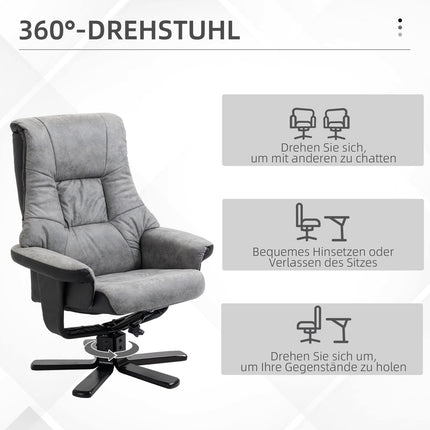 Otočné polohovací křeslo s taburetem, mikrovlákno, šedá