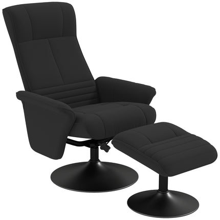 Black lounge chair in microfiber with stool, 150 kg Capacity