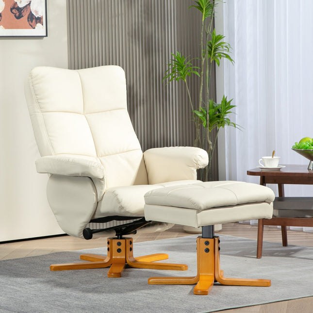 Reclining chair in artificial leather with ottoman - cream white