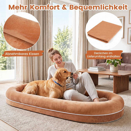 Removable Human Dog Bed with Plush Blanket – Brown