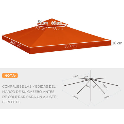Náhradní střecha altánu, rezavě červený polyester, 3x3 m