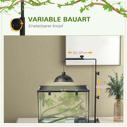 Nastavitelný stojan na tepelnou lampu pro plazy, černá ocel, 4 otvory pro kabely
