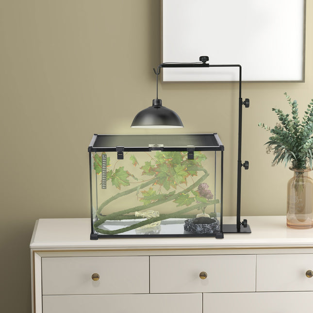 Nastavitelný stojan na tepelnou lampu pro plazy, černá ocel, 4 otvory pro kabely