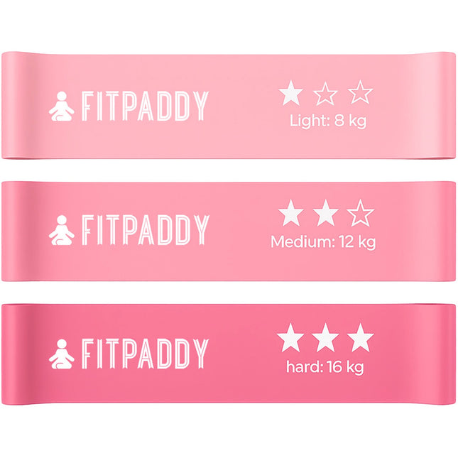 Sada odporových gum – 3 růžové elastické gumy pro domácí cvičení