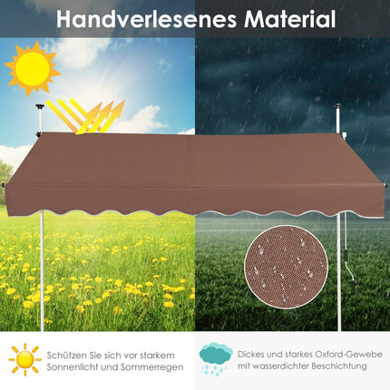 Retractable Awning 200cm, No-Drill, UV-Resistant, Adjustable