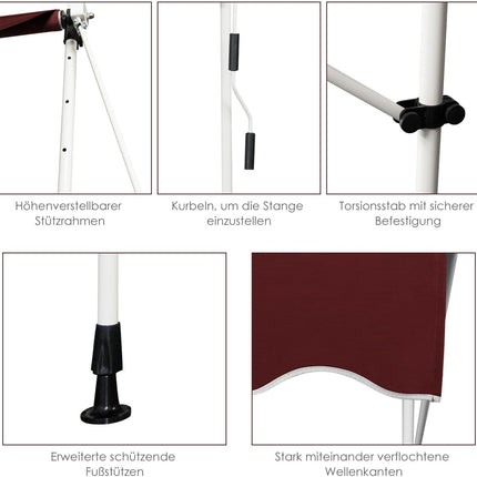 Zatahovací markýza 200 cm, odolná vůči UV, nastavitelná výška