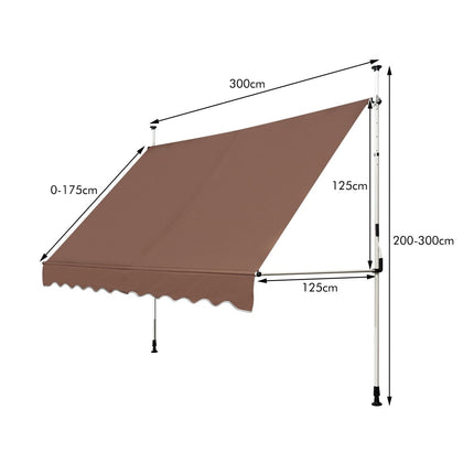 Zatahovací markýza 300 cm, bez vrtání, odolná vůči UV, hnědá
