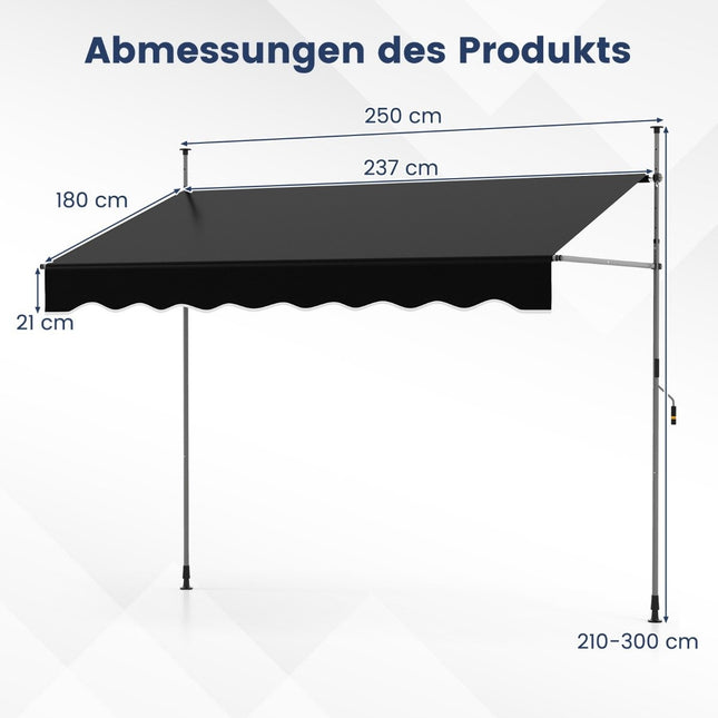 Zatahovací markýza, bez vrtání, nastavitelná výška, 250 cm, černá