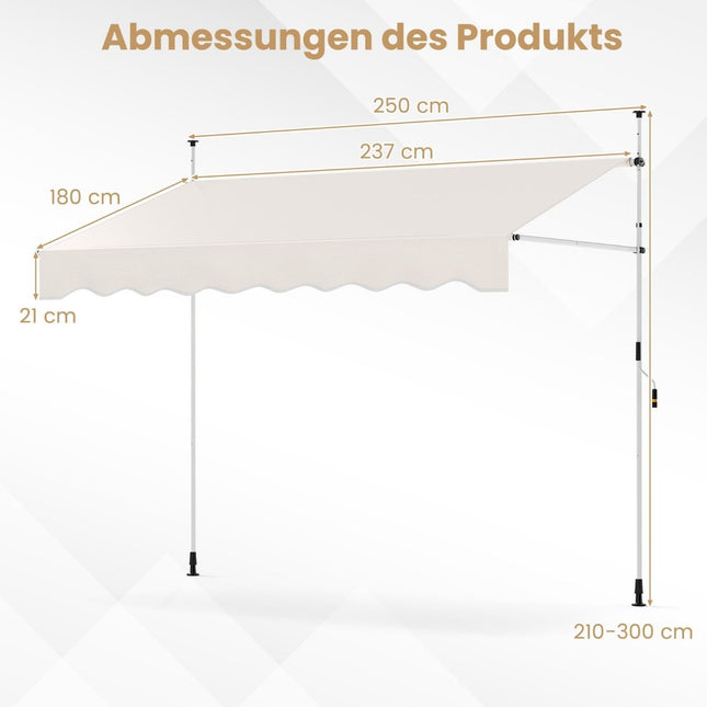 Zatahovací markýza, bez vrtání, nastavitelná výška, 250 cm, bílá