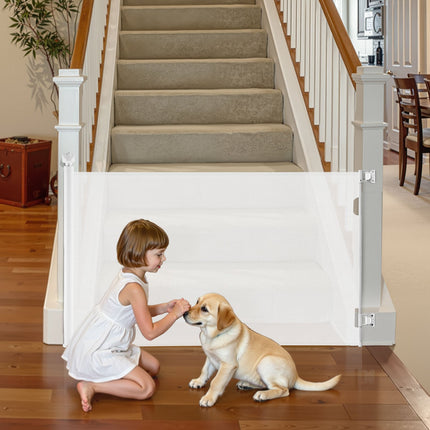 Retractable Baby Gate 1430 mm Wide, Mesh, Lock, White