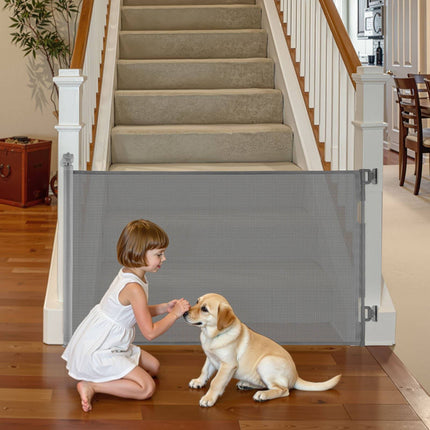 Retractable Baby Gate 1450 mm Wide, Mesh, Lock, Gray