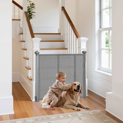 Retractable Baby Gate, 34 in Tall, Extends to 71 in, Gray