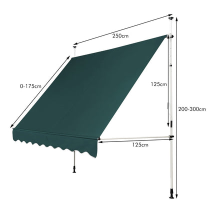 Zatahovací balkonová markýza, 250 cm, odolná vůči UV, zelená
