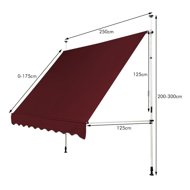 Zatahovací balkonová markýza, 250 cm, odolná vůči UV, červená