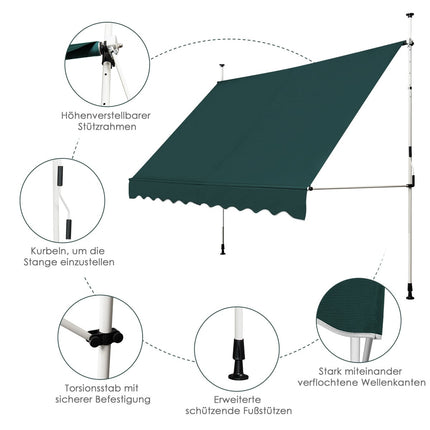 Zatahovací balkonová markýza, 300 cm, bez vrtání, odolná vůči UV