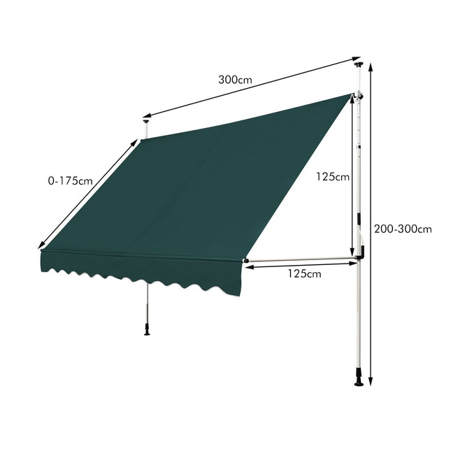 Zatahovací balkonová markýza, 300 cm, bez vrtání, odolná vůči UV