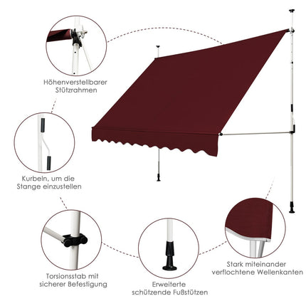 Retractable Balcony Awning, 300 cm, UV-Resistant, Adjustable
