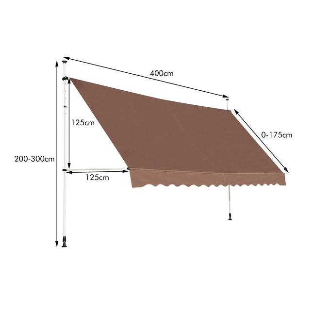 Zatahovací balkonová markýza, 400 cm, odolná vůči UV, nastavitelná