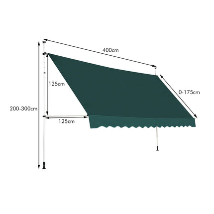 Zatahovací balkonová markýza, 400 cm, odolná vůči UV, zelená