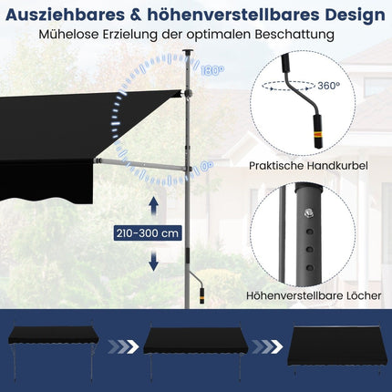 Zatahovací balkonová markýza, bez vrtání, nastavitelná výška, UV ochrana