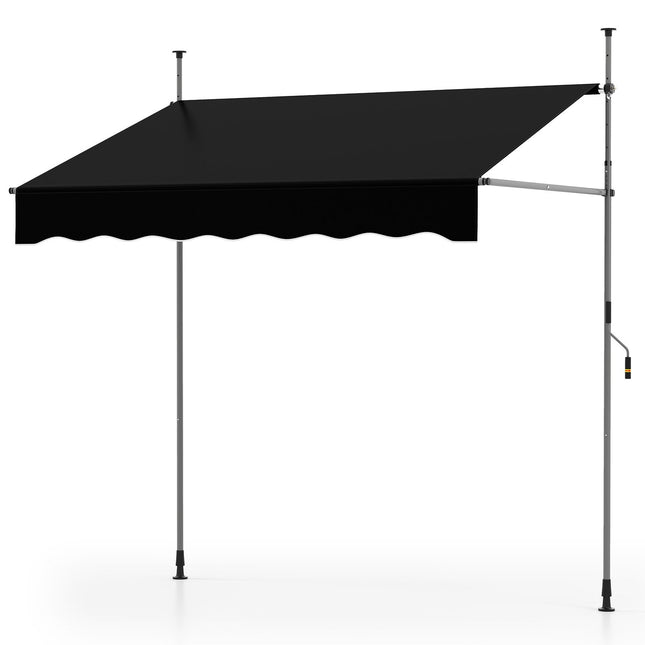 Zatahovací balkonová markýza, bez vrtání, odolná vůči UV, 200 cm, černá