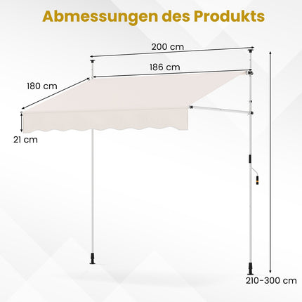 Zatahovací balkonová markýza, bez vrtání, odolná vůči UV, 200 cm
