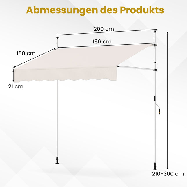 Zatahovací balkonová markýza, bez vrtání, odolná vůči UV, 200 cm