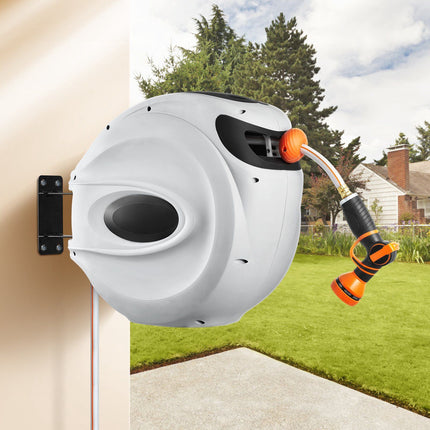Retractable Garden Hose Reel, 131 ft Wall Mount, 180-Degree