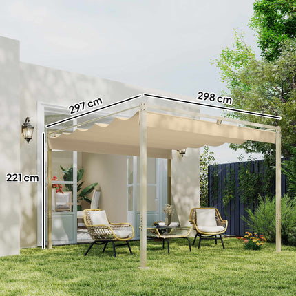 Zatahovací zahradní pergola, 3x3 m, khaki, střecha UPF30+