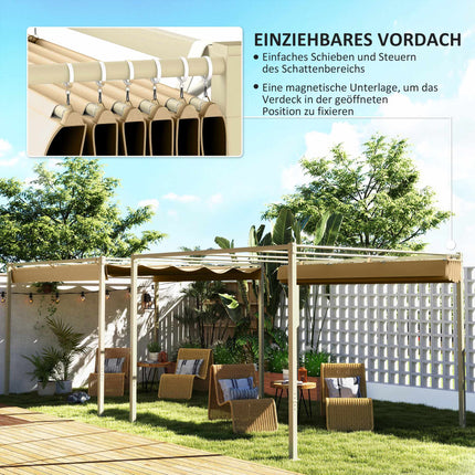Zatahovací zahradní pergola, 3x3 m, khaki, střecha UPF30+