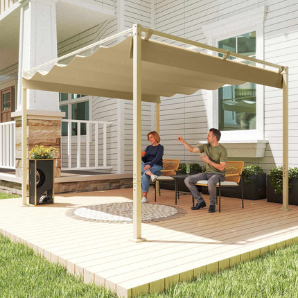 Zatahovací zahradní pergola, 3x3 m, khaki, střecha UPF30+