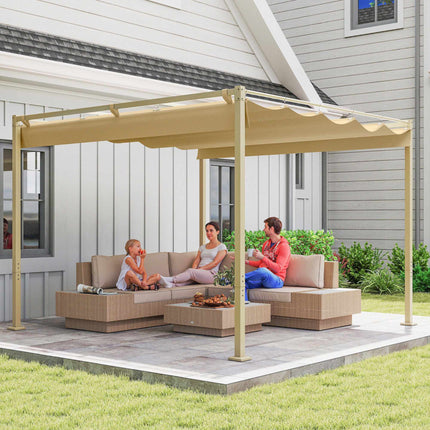 Zatahovací zahradní pergola, 3x3 m, khaki, střecha UPF30+
