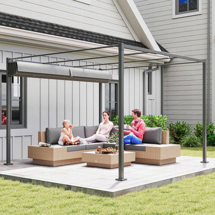 Zatahovací zahradní pergola se stříškou, 3x3 m, šedá